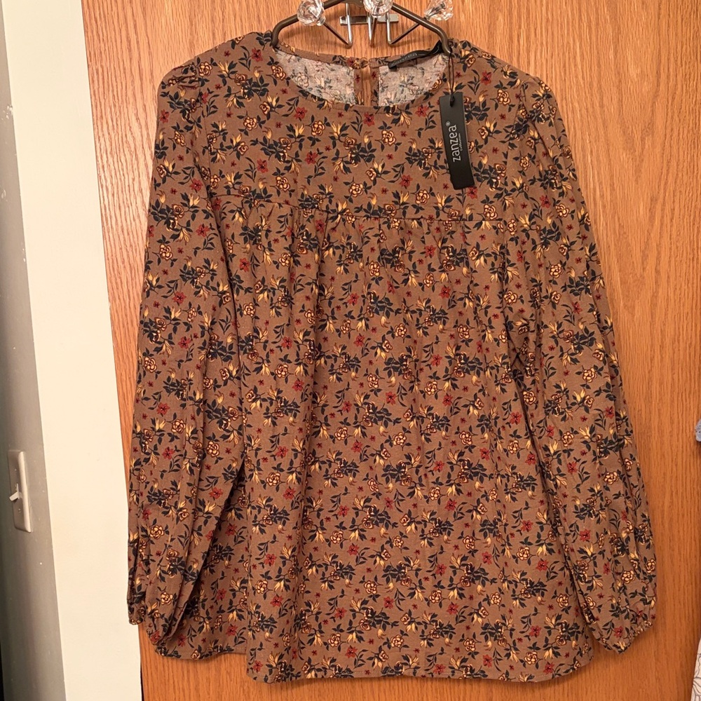 Zanzea Brown Floral Blouse